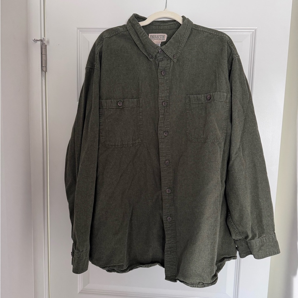 Duluth Trading Co. Olive Green Flannel Shirt